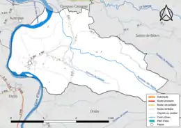 Carte en couleur présentant le réseau hydrographique de la commune