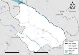 Carte en couleur présentant le réseau hydrographique de la commune