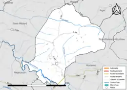 Carte en couleur présentant le réseau hydrographique de la commune