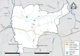 Carte en couleur présentant le réseau hydrographique de la commune