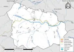 Carte en couleur présentant le réseau hydrographique de la commune