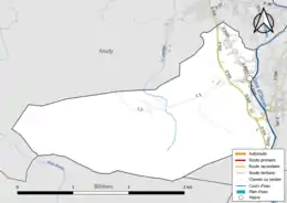 Carte en couleur présentant le réseau hydrographique de la commune