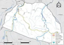 Carte en couleur présentant le réseau hydrographique de la commune