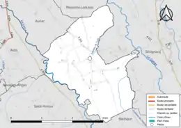 Carte en couleur présentant le réseau hydrographique de la commune