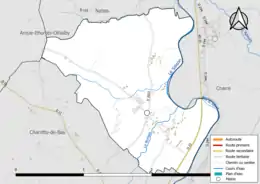 Carte en couleur présentant le réseau hydrographique de la commune