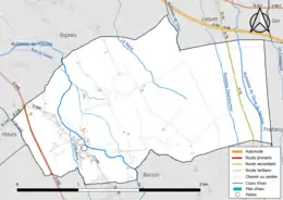 Carte en couleur présentant le réseau hydrographique de la commune