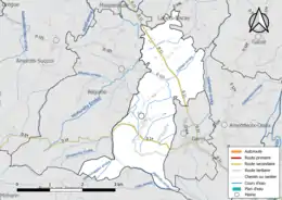 Carte en couleur présentant le réseau hydrographique de la commune