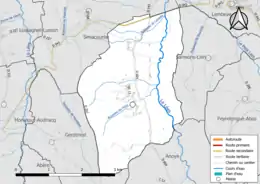 Carte en couleur présentant le réseau hydrographique de la commune