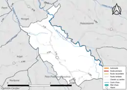 Carte en couleur présentant le réseau hydrographique de la commune