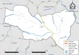 Carte en couleur présentant le réseau hydrographique de la commune