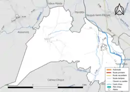 Carte en couleur présentant le réseau hydrographique de la commune