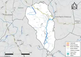 Carte en couleur présentant le réseau hydrographique de la commune