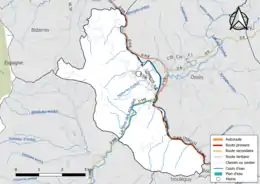 Carte en couleur présentant le réseau hydrographique de la commune