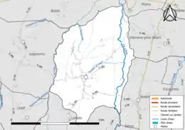 Carte en couleur présentant le réseau hydrographique de la commune