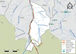 Carte en couleur présentant le réseau hydrographique de la commune