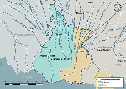 Les Hautes-Pyrénées sont découpées en deux régions hydrographiques « Garonne » et « Adour ».