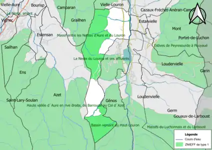 Carte des ZNIEFF de type 1 sur la commune.