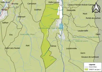 Carte des ZNIEFF de type 2 sur la commune.