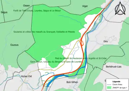 Carte des ZNIEFF de type 1 sur la commune.