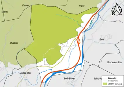 Carte de la ZNIEFF de type 2 sur la commune.