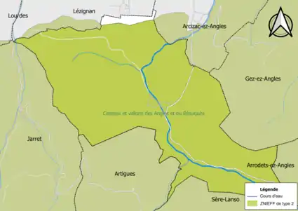 Carte de la ZNIEFF de type 2 sur la commune.