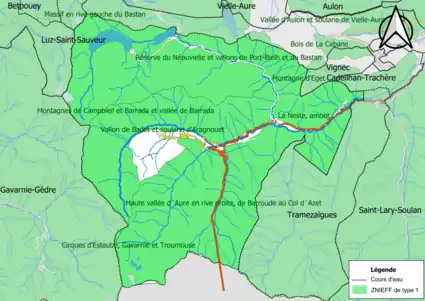 Carte des ZNIEFF de type 1 sur la commune.