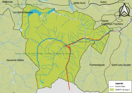 Carte des ZNIEFF de type 2 sur la commune.