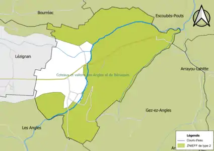 Carte de la ZNIEFF de type 2 sur la commune.