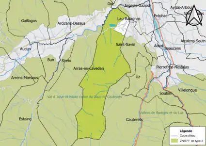 Carte de la ZNIEFF de type 2 sur la commune.