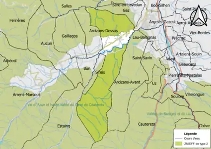 Carte des ZNIEFF de type 2 sur la commune.