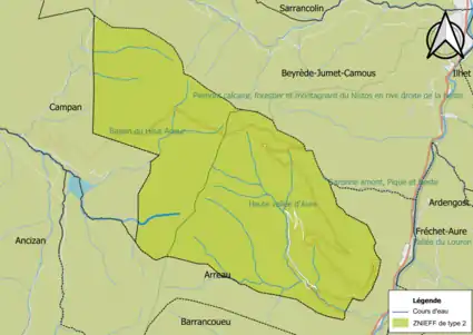 Carte des ZNIEFF de type 2 sur la commune.