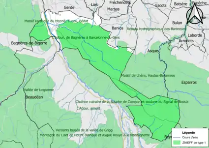 Carte des ZNIEFF de type 1 sur la commune.