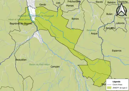 Carte des ZNIEFF de type 2 sur la commune.