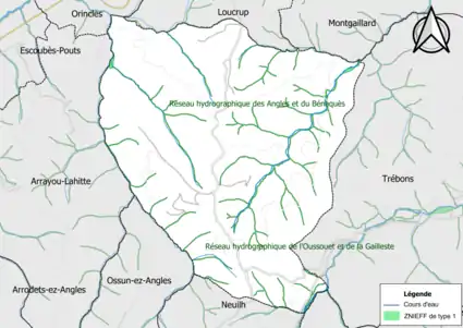 Carte des ZNIEFF de type 1 sur la commune.