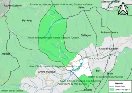 Carte des ZNIEFF de type 1 sur la commune.