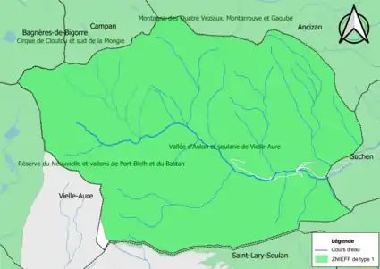 Carte des ZNIEFF de type 1 sur la commune.