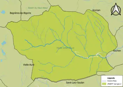 Carte des ZNIEFF de type 2 sur la commune.