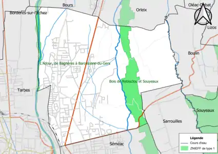 Carte des ZNIEFF de type 1 sur la commune.