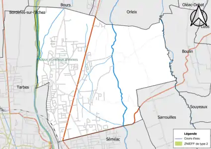 Carte de la ZNIEFF de type 2 sur la commune.