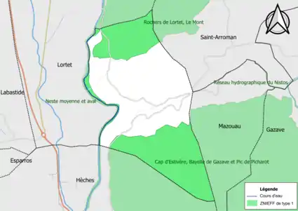 Carte des ZNIEFF de type 1 sur la commune.