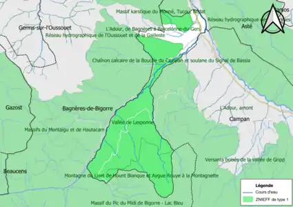 Carte des ZNIEFF de type 1 sur la commune.