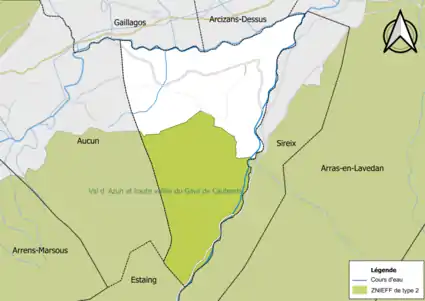 Carte de la ZNIEFF de type 2 sur la commune.