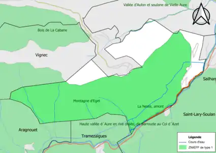 Carte des ZNIEFF de type 1 sur la commune.