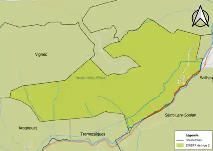 Carte de la ZNIEFF de type 2 sur la commune.