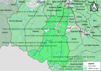 Carte des ZNIEFF de type 1 sur la commune.