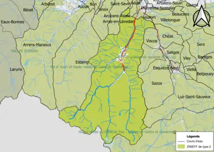 Carte des ZNIEFF de type 2 sur la commune.