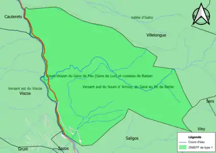 Carte des ZNIEFF de type 1 sur la commune.