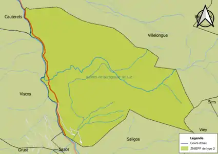 Carte de la ZNIEFF de type 2 sur la commune.