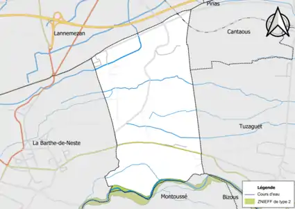 Carte de la ZNIEFF de type 2 sur la commune.