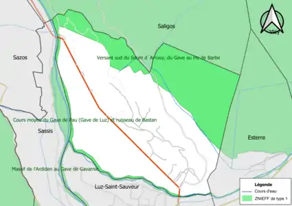 Carte des ZNIEFF de type 1 sur la commune.